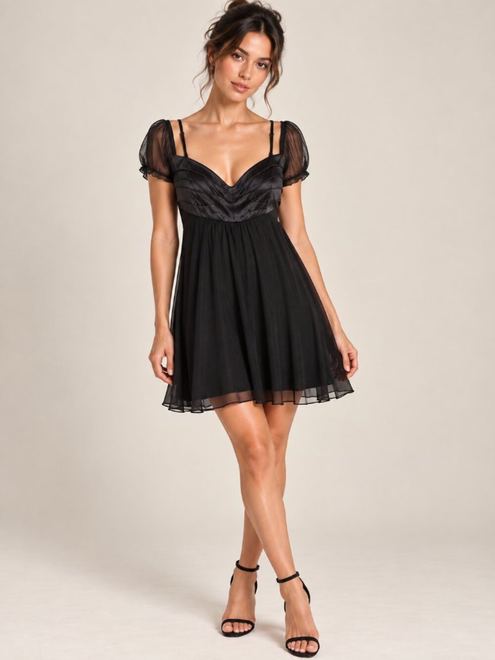 LaROK 100% Silk Black Corset Lace Up Y2K Cocktail Babydoll Dress M